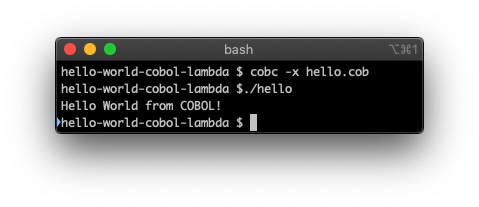 Compiling and running the Cobol program where it prints hello world